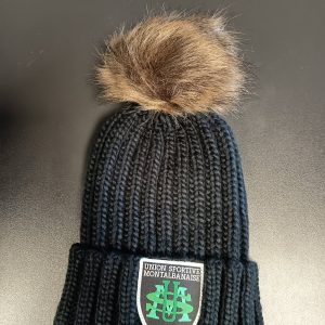 BONNET NOIR  POMPON FAUSSE FOURRURE